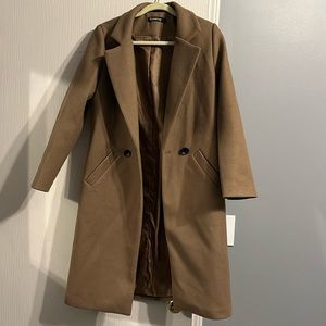 Knee length wool blend tan pea coat